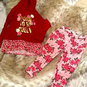 24 months NWOT. Born to be queen long sleeve hooded T-shirt set.🩷❤️ *2